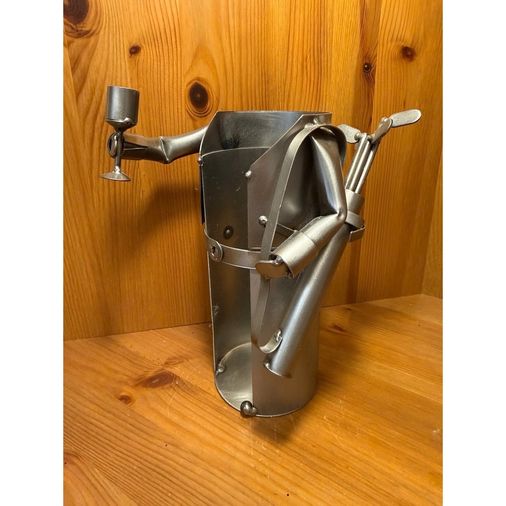 Handmade Metal Golfer Wine Bottle Holder Sculpture Michelle's Kapalua Maui Hawai